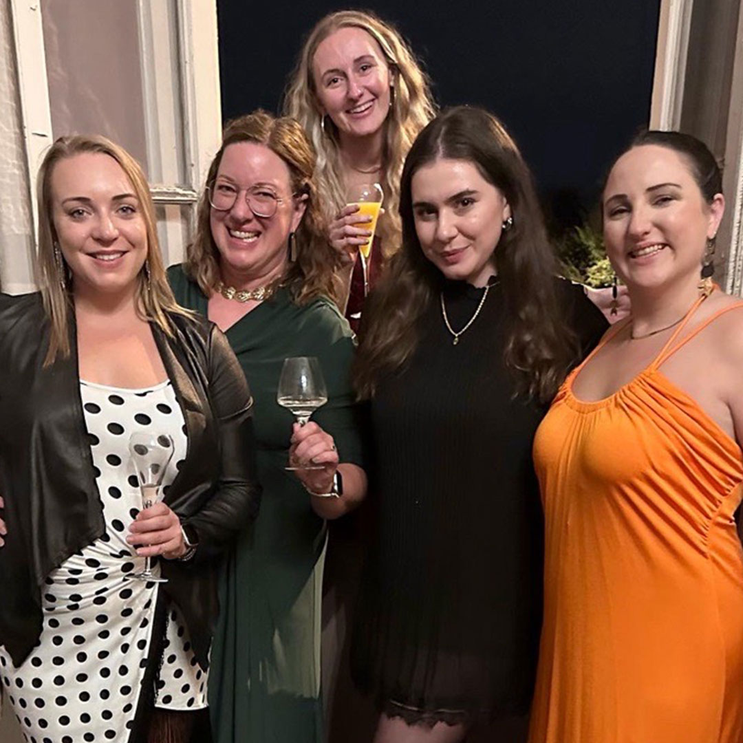 Five women in formal wear at the BBN Golden Bees gala