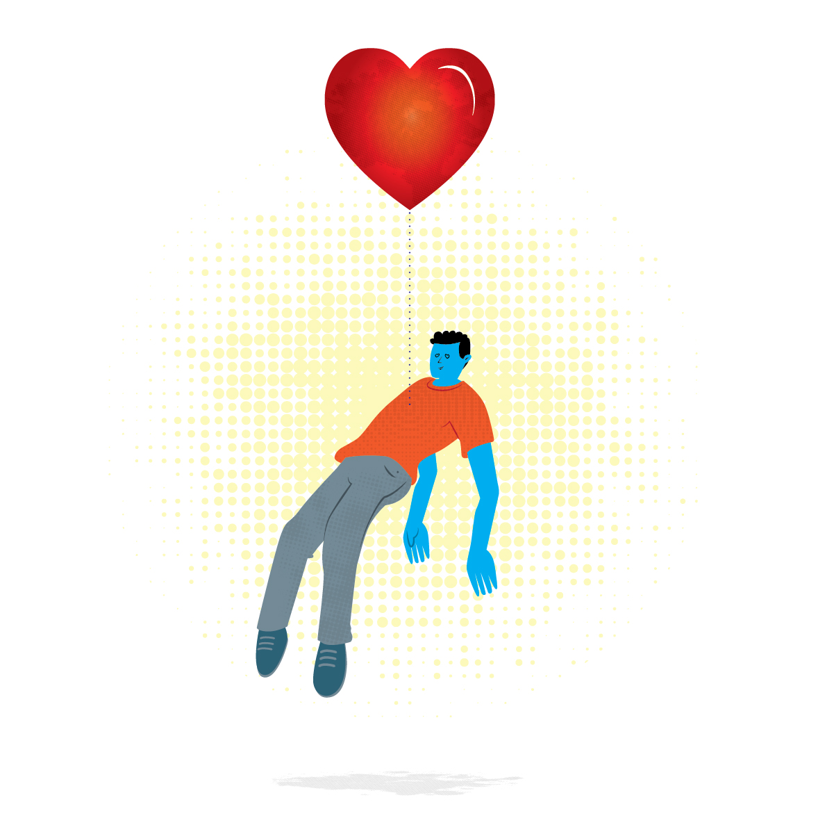 heart floating balloon man